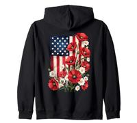 Bandera americana, amapolas rojas y margaritas blancas, arte patriótico Sudadera con Capucha