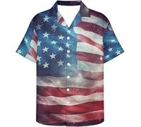 Bandera Americana Camisa Hawaiana Mujeres Hombres Águila Calva/Lobo Impresión 3D Camisa Hawaii Manga Corta Camisa de Botones