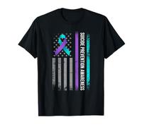 Bandera americana de concienciación sobre la prevención del suicidio, verde azulado y morado Camiseta