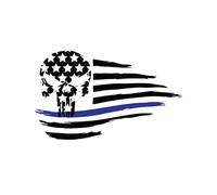 Bandera americana de la línea azul con el cráneo de las estrellas | gran idea de regalo | etiqueta engomada de 2 paquetes | 5 pulgadas | S10140