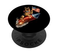 Bandera Americana de Pastor alemán del 4 de Julio PopSockets PopGrip Adhesivo