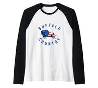 Bandera Americana Dentro de una Silueta de Bisonte de búfalo Camiseta Manga Raglan