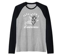 Bandera Americana Flor USA Parkinson's Awareness Camiseta Manga Raglan