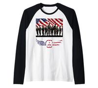 Bandera americana militar paz águila voladora alas patrióticas Camiseta Manga Raglan