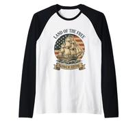 Bandera americana patriótica vintage de la tierra de los libres desde 1776 Camiseta Manga Raglan