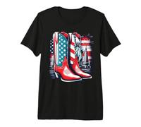 Bandera Americana roja Blanca y Botas 4 de Julio Camiseta Premium