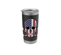 Bandera americana Skull & Crossbones Vaso térmico de acero inoxidable de doble pared