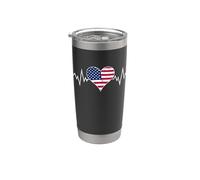 Bandera americana Vintage Heart beat USA Pulse Line Vaso térmico de acero inoxidable de doble pared