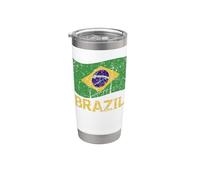 Bandera brasileña de Brasil patriótica envejecida para hombres, mujeres y niños Vaso térmico de acero inoxidable de doble pared