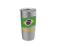 Bandera brasileña de Brasil patriótica envejecida para hombres, mujeres y niños Vaso térmico de acero inoxidable de doble pared