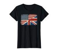 Bandera británica Americana Gran Bretaña Union Jack Camiseta gráfica económica, Mujer, Negro, XS