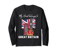 Bandera británica Vintage de My Heart Belongs to Great Britain Manga Larga