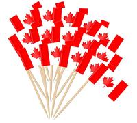 Bandera canadiense de papel curado diente,Bandera canadiense,Mini etiquetas de alimentos Banderas,Magdalena Etiqueta de queso,Para sándwiches, Frutas,cócteles,decoración del evento real,100 PCS