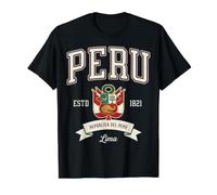 Bandera Colegiata Vintage República de Perú Lima ESTD 1821 Camiseta gráfica económica, Hombre, Negro, S