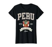 Bandera Colegiata Vintage República de Perú Lima ESTD 1821 Camiseta gráfica económica, Mujer, Negro, L