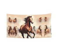 Bandera colgante decorativa de 70 x 35 pulgadas, para festivales, interiores y exteriores, fiesta de Navidad, cumpleaños, pancarta de fiesta de caballo marrón saltando