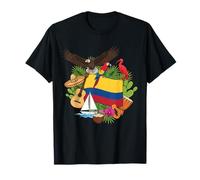 Bandera Colombiana Rodeada De Símbolos Tropicales Y Vida Silvestre Camiseta