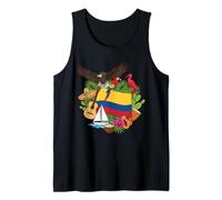 Bandera Colombiana Rodeada De Símbolos Tropicales Y Vida Silvestre Camiseta sin Mangas