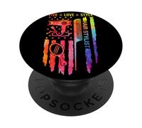 Bandera Colorida del Estilista del Peluquero del salón del Orgullo del Estilista PopSockets PopGrip Adhesivo