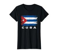 Bandera Cubana Camiseta gráfica económica, Mujer, Negro, M