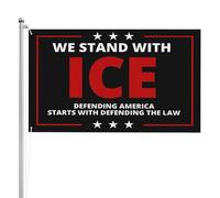 Bandera de 2 x 3 pies "We Stand with Ice" (Defendiendo a Estados Unidos comienza con la defensa de la ley). Banderas de jardín para exteriores, letreros decorativos de doble cara de 3 capas.
