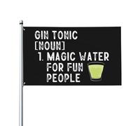 Bandera de 3x5 pies con estampado de Gin Tonic Magic Water para gente divertida, colores vivos y ojales de latón para exteriores e interiores en todas las estaciones.