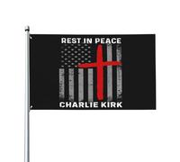 Bandera de 3x5 pies "Descansa en paz Charlie Kirk" (Un solo lado) para jardín o decoración exterior.