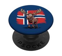 Bandera de Alce de Noruega Divertida para Camping, Senderismo, Pesca nórdica PopSockets PopGrip Adhesivo
