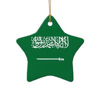 Bandera de Arabia Saudita, estrella de cerámica, decoración navideña para un tema tradicional o vintage de decoración navideña