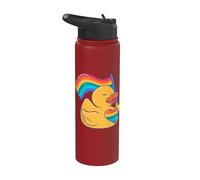 Bandera de arco iris de pato de goma corazón estilo amor Stainless Steel Insulated Water Bottle