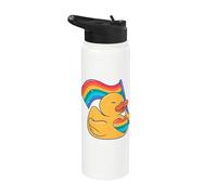 Bandera de arco iris de pato de goma corazón estilo amor Stainless Steel Insulated Water Bottle