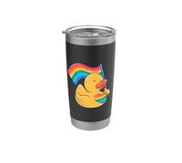 Bandera de arco iris de pato de goma corazón estilo amor Vaso térmico de acero inoxidable de doble pared