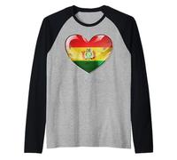 Bandera de Bolivia Corazón Raíces Patrióticas Camiseta Manga Raglan