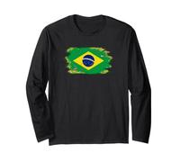 Bandera de Brasil Orgullo Brasileño Ilustrado Grunge Tattered Manga Larga