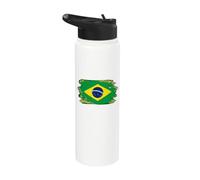 Bandera de Brasil Orgullo Brasileño Ilustrado Grunge Tattered Stainless Steel Insulated Water Bottle