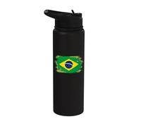 Bandera de Brasil Orgullo Brasileño Ilustrado Grunge Tattered Stainless Steel Insulated Water Bottle