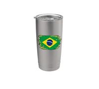 Bandera de Brasil Orgullo Brasileño Ilustrado Grunge Tattered Vaso térmico de acero inoxidable de doble pared
