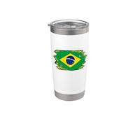 Bandera de Brasil Orgullo Brasileño Ilustrado Grunge Tattered Vaso térmico de acero inoxidable de doble pared