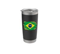 Bandera de Brasil Orgullo Brasileño Ilustrado Grunge Tattered Vaso térmico de acero inoxidable de doble pared