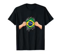 Bandera de Brasil Pecho Rasgado Patriótico Camiseta
