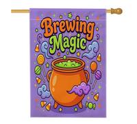 Bandera de caldero para casa de caldero, caramelos mágicos para Halloween, arpillera violeta, banderas decorativas de doble cara para porche frontal al aire libre, patio, césped, entrada, camping, 28