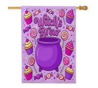 Bandera de caldero para casa de caldero, magdalenas festivas, caramelos, Halloween, violeta, arpillera de doble cara, banderas decorativas para porche exterior, patio, césped, puerta, entrada, 28 x 40