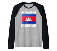 Bandera de Camboya con texto en inglés "My Grandpa Is Camboya" Camiseta Manga Raglan