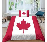 Bandera de Canadá Juego De Ropa De Cama 3D para Bandera Nacional,Funda De Almohada,3 Piezas,con Cremallera Single（135x200cm）