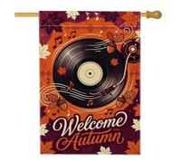Bandera de casa con cita de disco de vinilo de música otoñal, 71 x 101 cm | Notas musicales, bandera de césped, hojas de arce que caen, tocadiscos vintage, letrero de bienvenida de temporada