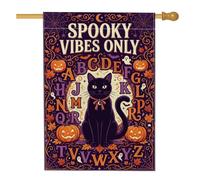 Bandera de casa con cita del alfabeto de Halloween de gato, 71 x 101 cm | Letras del alfabeto, bandera de césped, farolillos, telarañas, hojas de otoño, decoración de patio delantero