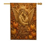 Bandera de casa de ángeles, hojas rústicas de calabazas otoñales, naranja otoñal, arpillera de doble cara, bandera de jardín grande para césped al aire libre, patio, entrada, 28 x 40 pulgadas