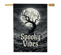 Bandera de casa de árbol, murciélagos góticos y espeluznantes de luna para Halloween, arpillera negra, banderas decorativas de doble cara para porche exterior, césped, patio, entrada, 28 x 40 pulgadas
