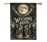 Bandera de casa de brujas, árboles de luna góticos fantasiosos para Halloween, arpillera negra, banderas decorativas de doble cara para porche exterior, césped, patio, entrada, 28 x 40 pulgadas