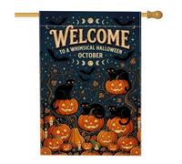 Bandera de casa de calabazas, fantasía festiva de gato, luna de Halloween, naranja, arpillera de doble cara exterior, bandera grande de jardín para patio al aire última intervensión, patio, césped
